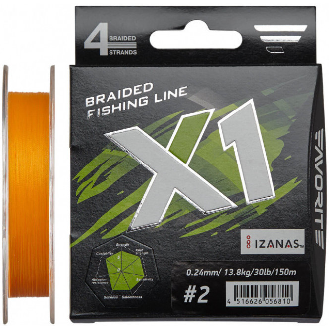 Shnur Favorite X1 PE 4x 150m (orange) #2.0/0.240mm 30lb/13.8kg (16931123)