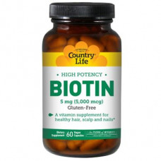 Биотин, Biotin, Country Life, 5 мг, 60 капсул, 8906
  