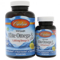 Omega-3, Elite Omega-3, Carlson Labs, Lemon Flavor, 1600 mg, 90 + 30 Capsules, 18387
 