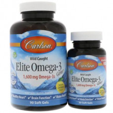 Омега-3, Elite Omega-3, Carlson Labs, вкус лимона, 1600 мг, 90+30 капсул, 18387
  