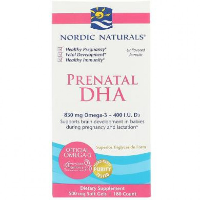 Prenatal DHA, Nordic Naturals, Prenatal Fish Oil, 500 mg, 180 Capsules, 24489
 