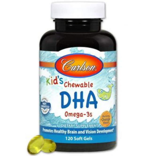 Рыбий жир для детей, Kids Chewable DHA, Carlson Labs, апельсин, 120 капсул, 18386
  