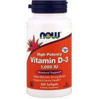 Витамин Д3, Vitamin D-3, Now Foods, высокоэффективный, 1000 МЕ, 360 капсул, 18715
  