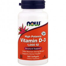 Vitamin D3, Vitamin D-3, Now Foods, High Potency, 1000 IU, 360 Capsules, 18715
 