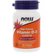 Витамин Д-3, Vitamin D-3, Now Foods, 2,000 МЕ, 30 гелевых капсул, 21724
  