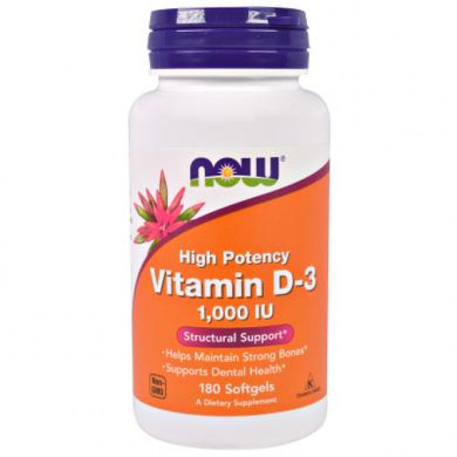 Витамин Д3, Vitamin D-3, Now Foods, 1000 МЕ, 180 капсул, 9166
  