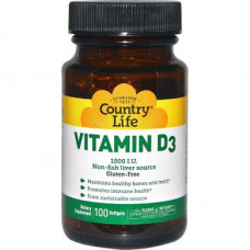 Vitamin D3, Vitamin D3, Country Life, 1000 IU, 100 Capsules, 8897
 