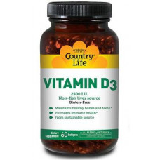 Vitamin D3, Vitamin D3, Country Life, 2500 IU, 60 capsules, Z08195
 