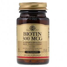 Биотин, Biotin, Solgar, 300 мкг, 100 таблеток, 10821
  