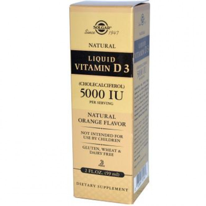 Витамин D3, Liquid Vitamin D3, Solgar, 5000 МЕ, апельсин, (59 мл), 10825
  