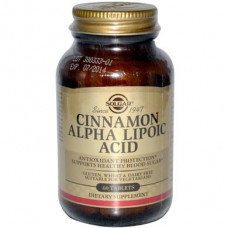 Альфа-липоевая кислота и корица, Cinnamon Alpha-Lipoic Acid, Solgar, 60 таблеток, 10843
  