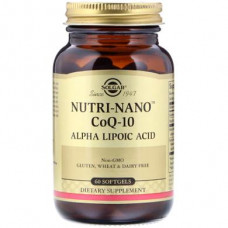 Коэнзим Q10 и альфа липоевая кислота, Nutri-Nano CoQ-10 Alpha Lipoic Acid, Solgar, 60 капсул, 10912
  