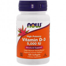 Vitamin D3, Vitamin D-3, Now Foods, 5000 IU, 120 Capsules, 10977
 