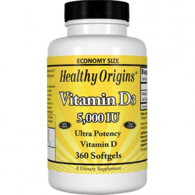 Витамин Д3, Vitamin D3, Healthy Origins, 5000 МЕ, 360 капсул, 14237
  