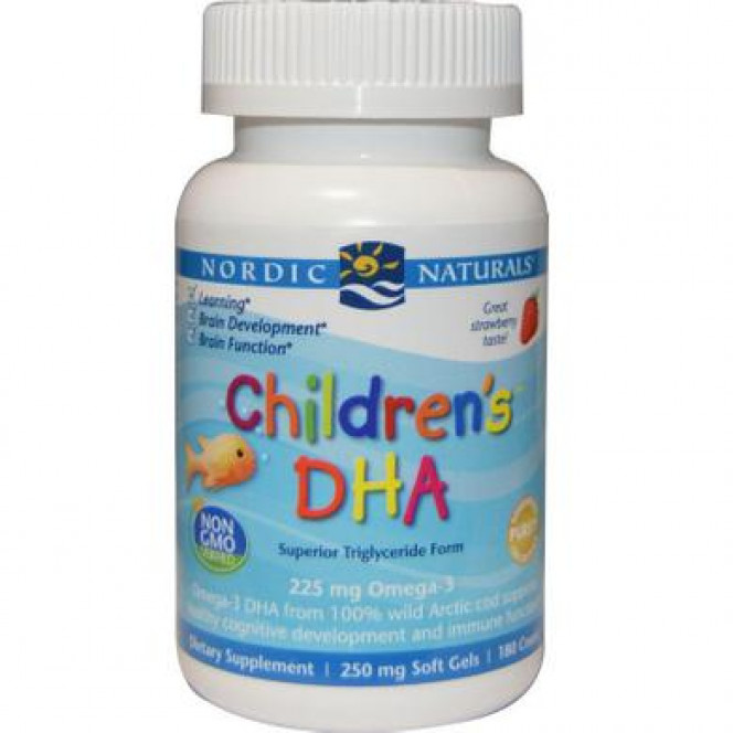 Рыбий жир для детей, Children's DHA, Nordic Naturals, клубника, 250 мг, 180 капсул, 14534
  