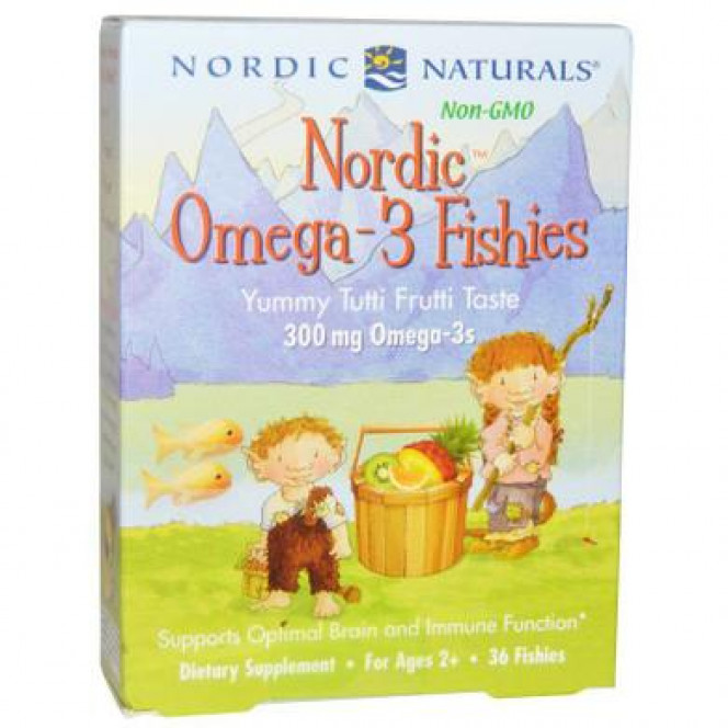 Рыбий жир для детей, Nordic Omega-3 Fishies, Nordic Naturals, фрукты, 300 мг, 36 желе, 14537
  