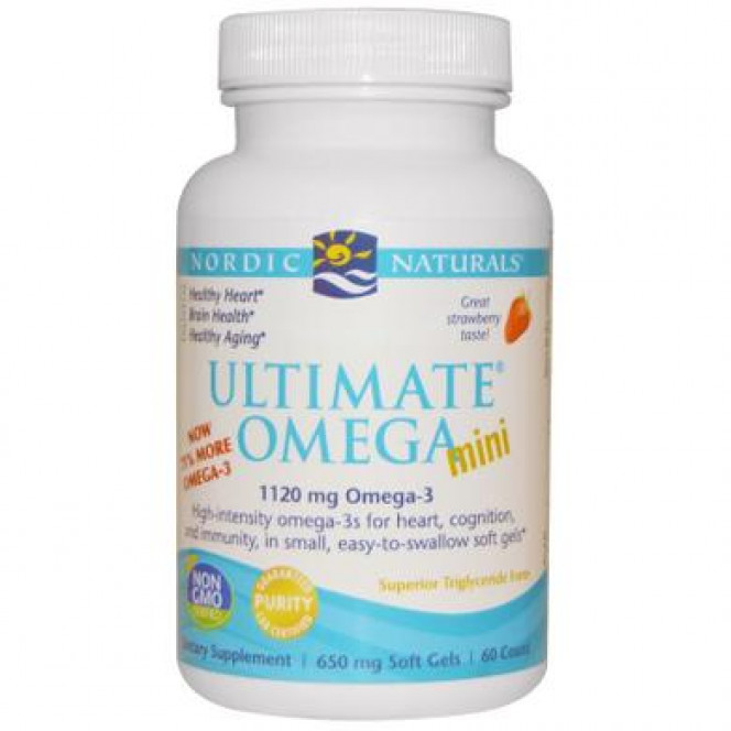 Рыбий жир мини (клубника), Ultimate Omega 2X, Nordic Naturals, 1120 мг, 60 гелей, 14561
  