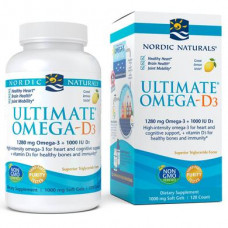 Omega D3 Fish Oil (Lemon), Ultimate Omega-D3, Nordic Naturals, Lemon, 1280 mg, 60 Capsules, 14579
 