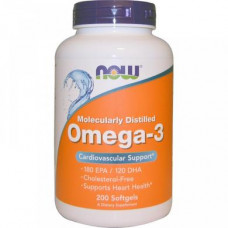 Omega 3, Heart Support, Omega-3, Now Foods, 180 EPA / 120 DHA, 200 Capsules, 01714
 