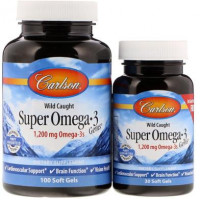 Fish Oil, Super Omega 3, Carlson Labs, 1200 mg, 100 + 30 Capsules, 18379
 