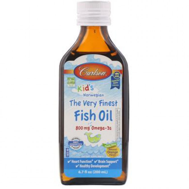 Рыбий жир для детей, Fish Oil, Carlson Labs, норвежский, апельсин, 200 мл, 18385
  