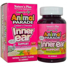 Жевательные витамины для детей с вишневым вкусом, Inner Ear Support, Natures Plus, Animal Parade, 90 животных, 21851
  