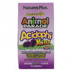 Пробиотики для детей, AcidophiKidz, Natures Plus, Source of Life Animal Parade, ягодный вкус, 90 животных, 21869
  