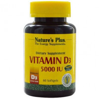 Витамин D3, Vitamin D3, Natures Plus, 5000 МЕ, 60 гелевых капсул, 22046
  