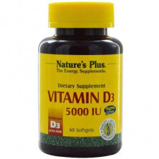 Витамин D3, Vitamin D3, Natures Plus, 5000 МЕ, 60 гелевых капсул, 22046
  