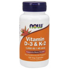 Витамин Д3 и К2, Vitamin D-3 & K-2, Now Foods, 1000 МЕ/45 мкг, 120 капсул, 02211
  