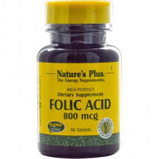 Фолиевая кислота, Folic Acid, Natures Plus, 800 мкг, 90 таблеток, 22147
  