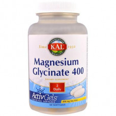 Магний глицинат, Magnesium Glycinate, Kal, без сои, 400 мг, 60 капсул, 22265
  