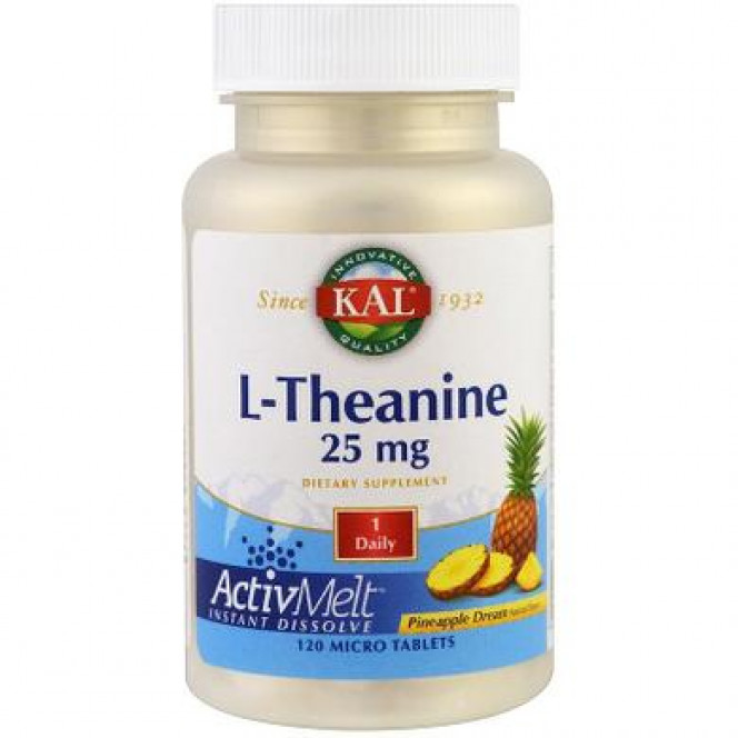 L-Theanine, Pineapple Flavor, L-Theanine, Kal, 25 mg, 120 Micro Tablets, 22304
 