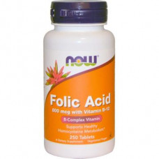 Folic Acid & B12, Folic Acid Vitamin B-12, Now Foods, 800 mcg, 250 Tablets, 02247
 