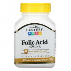 Folic Acid, Folic Acid, 21st Century, 400 mcg, 250 Tablets, 02341
 