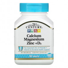 Calcium Magnesium Zinc + D3, Cal Mag Zinc + D3, 21st Century, 90 Tablets, 02345
 