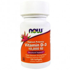 Vitamin D3, Vitamin D-3, Now Foods, 10,000 IU, 120 capsules, 23875
 