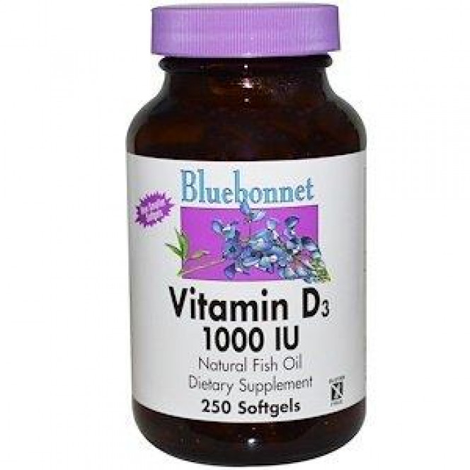 Витамин Д3, Vitamin D3, Bluebonnet Nutrition, 1000 МЕ, 250 капсул, 26899
  