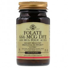 Folic Acid, FOLATE 666 MCG DFE, Solgar, 400 mcg, 100 Tablets, 27347
 