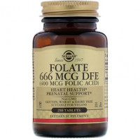 Folic Acid, FOLATE 666 MCG DFE, Solgar, 400 mcg, 250 Tablets, 02838
 