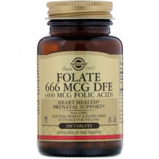 Folic Acid, FOLATE 666 MCG DFE, Solgar, 400 mcg, 250 Tablets, 02838
 