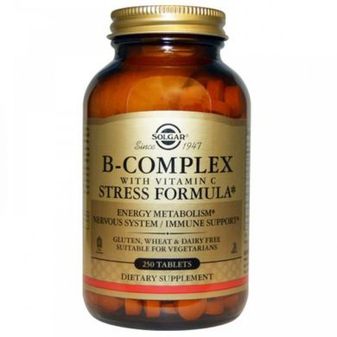 Комплекс витаминов В + С, B-Complex with Vitamin C, Solgar, стресс формула, 250 таблеток, 02846
  