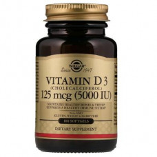 Витамин Д3, Vitamin D3, Solgar, 5000 МЕ, 100 капсул, 02882
  