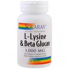 Lysine & Beta Glucan, L-Lysine & Beta Glucan, Solaray, 1000 mg, 60 Capsules, 30068
 