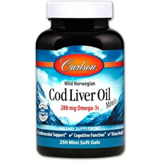 Норвежский рыбий жир, Cod Liver Oil, Carlson Labs, 250 мини гелевых капсул, 30334
  