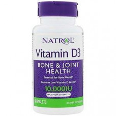 Витамин D3, Vitamin D3, Natrol, 10,000 МЕ, 60 таблеток, 30357
  