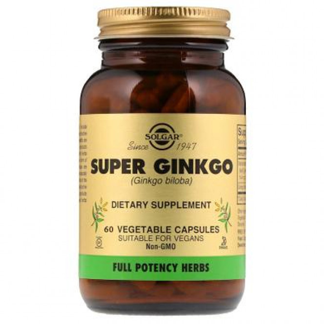 Гинкго Билоба супер, Super Ginkgo (Full Potency Herbs), Solgar, 90 мг, 60 капсул, 31304
  