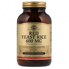 Красный дрожжевой рис, Red Yeast Rice, Solgar, 600 мг, 60 капсул, 31307
  