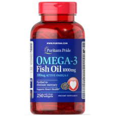 Омега-3 рыбий жир, Omega-3 Fish Oil, Puritans Pride, 1000 мг, 300 мг активного, 250 капсул, 31498
  