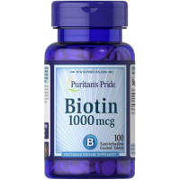 Биотин, Biotin, Puritans Pride, 1000 мкг, 100 таблеток, 31517
  